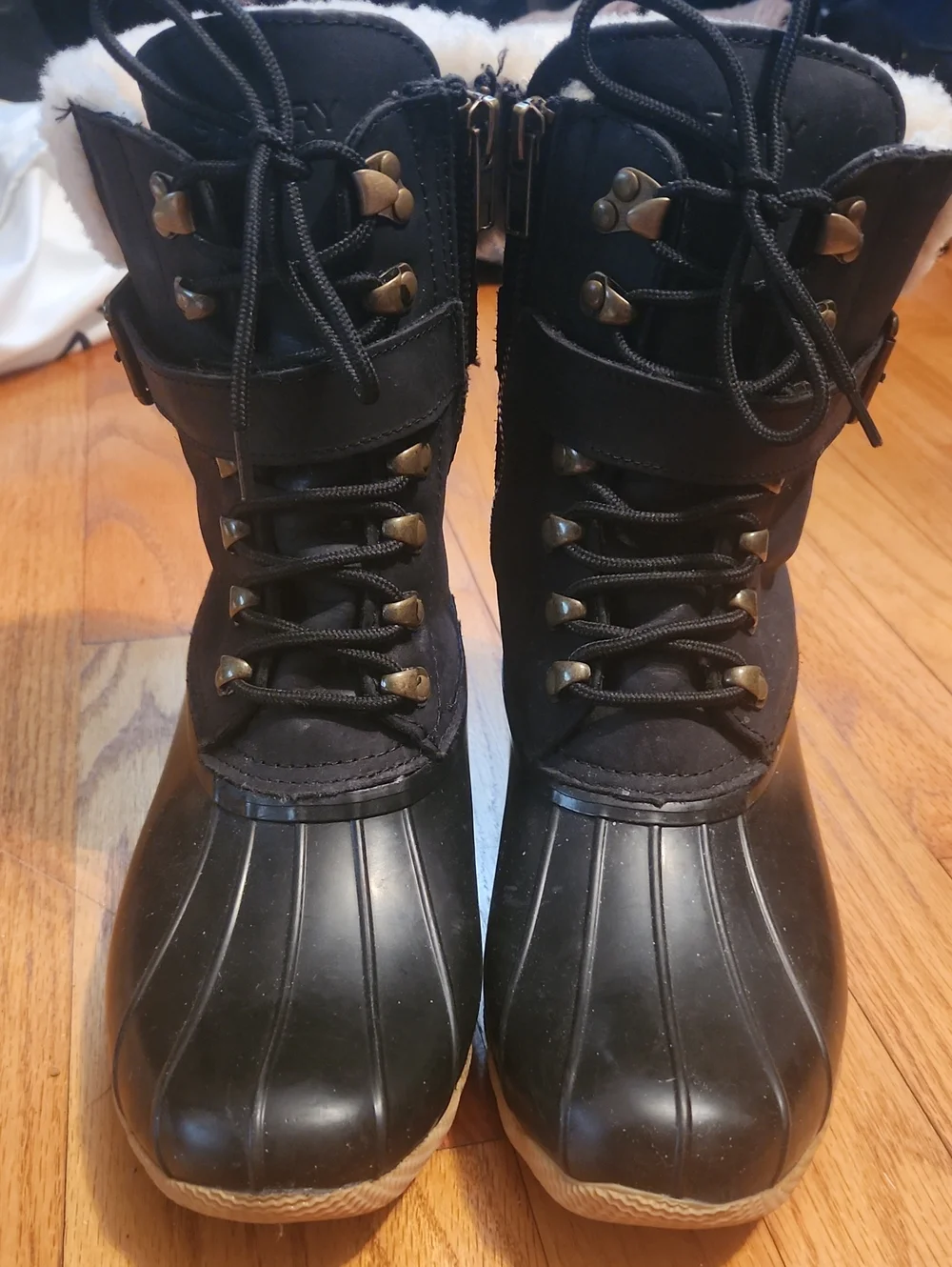 Sperry for JCREW Womens Black Waterproof Duck Boots w/ SHEEP Wool Lining size 8